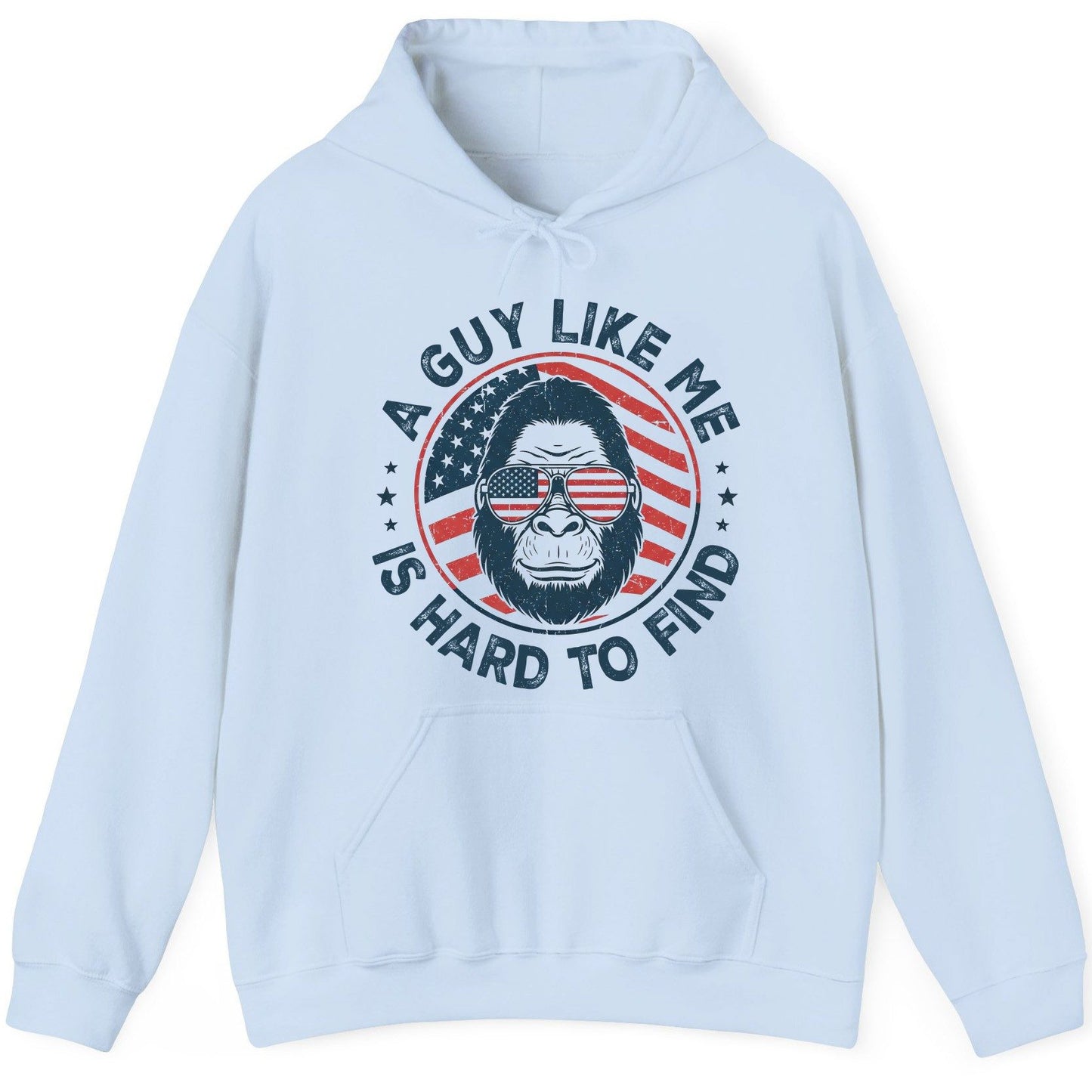 A Guy Like Me Is Hard to Find patriotic bigfoot Hoodie Light Blue product mockup