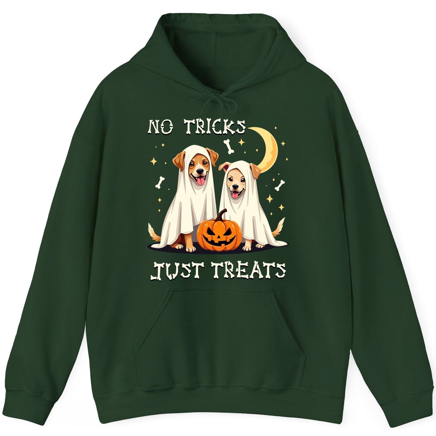 No Tricks Just Treats Halloween dogs Hoodie Forest Green product mockup