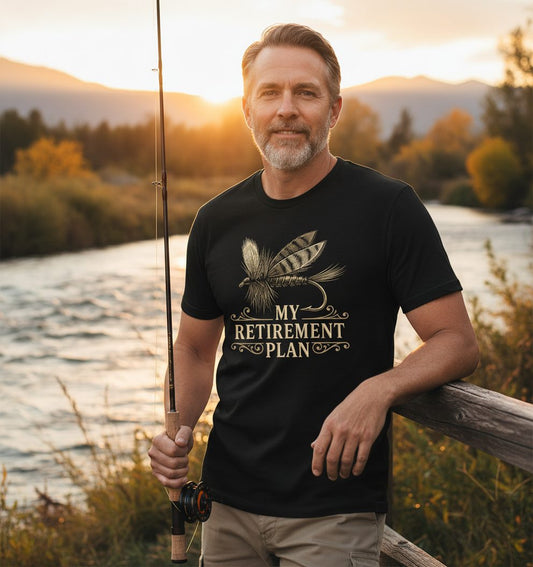 My Retirement Plan fly fishing T-Shirt Black lifestyle mockup