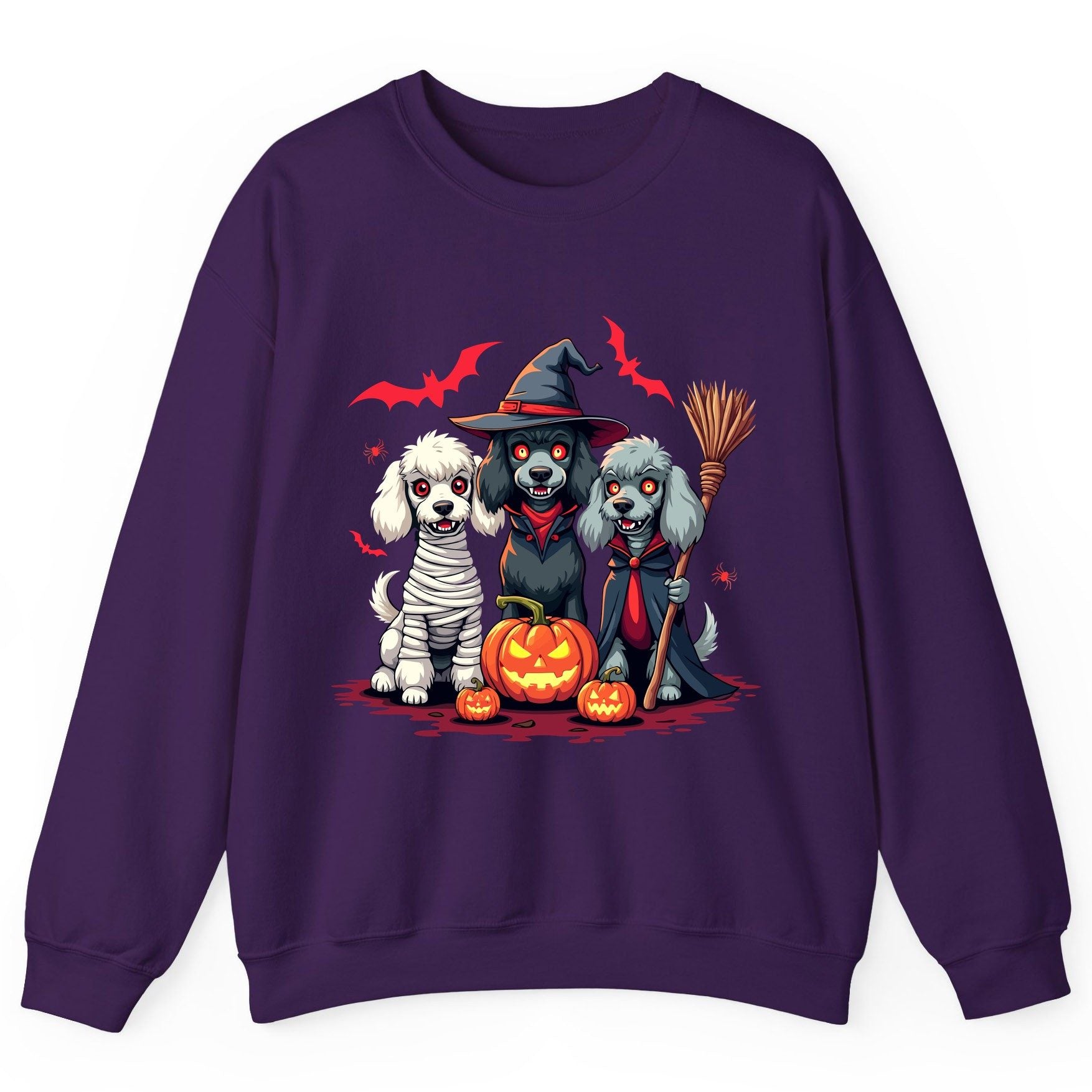 Spooky Poodle Trio Halloween dogs Sweatshirt Purple product mockup
