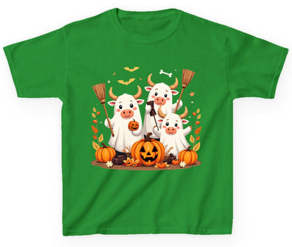 Cute Ghost Cows Halloween cows Youth T-Shirt Irish Green product mockup