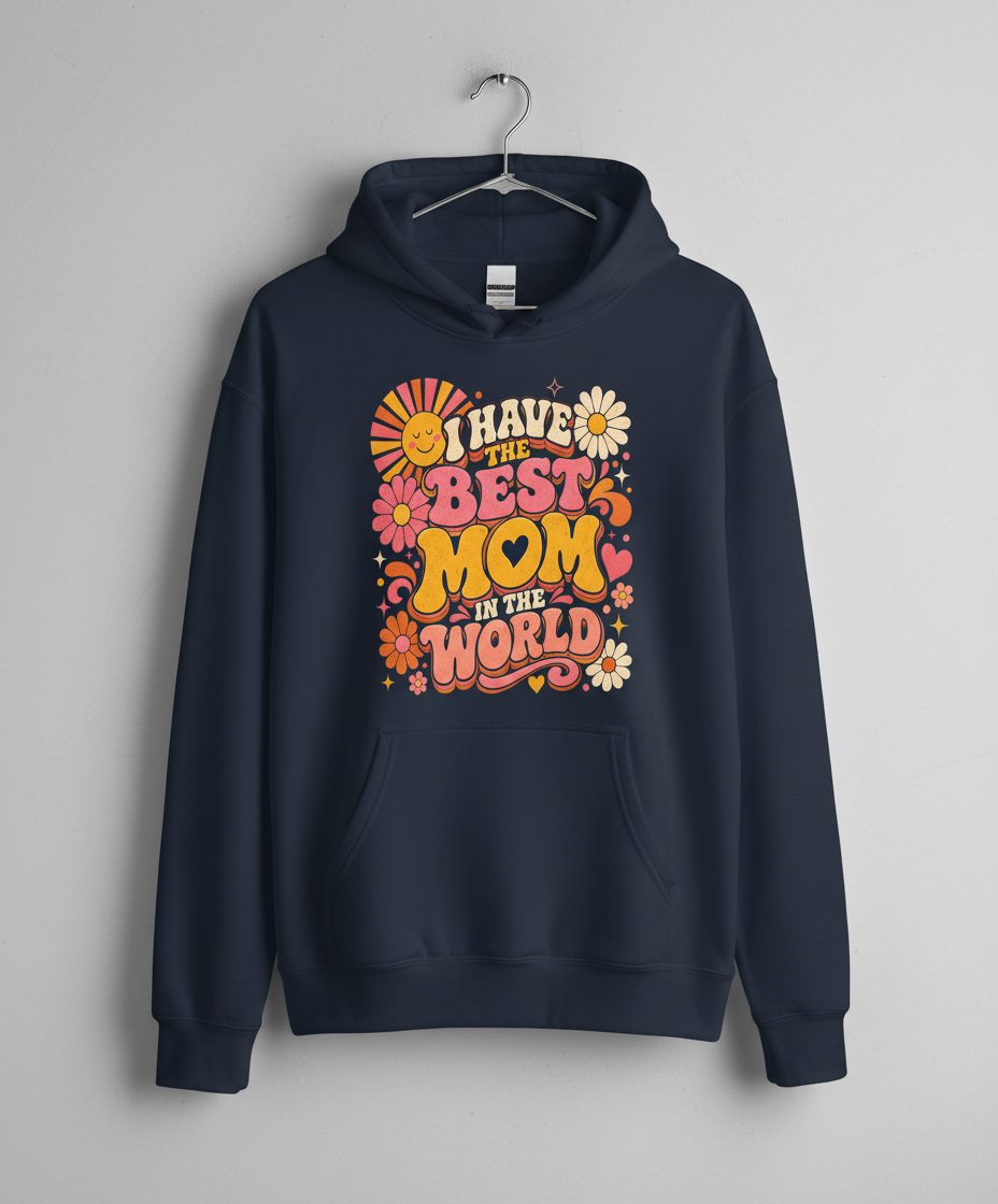 I HAVE THE BEST MOM IN THE WORLD Retro Mother's Day Hoodie - product mockup - Navy