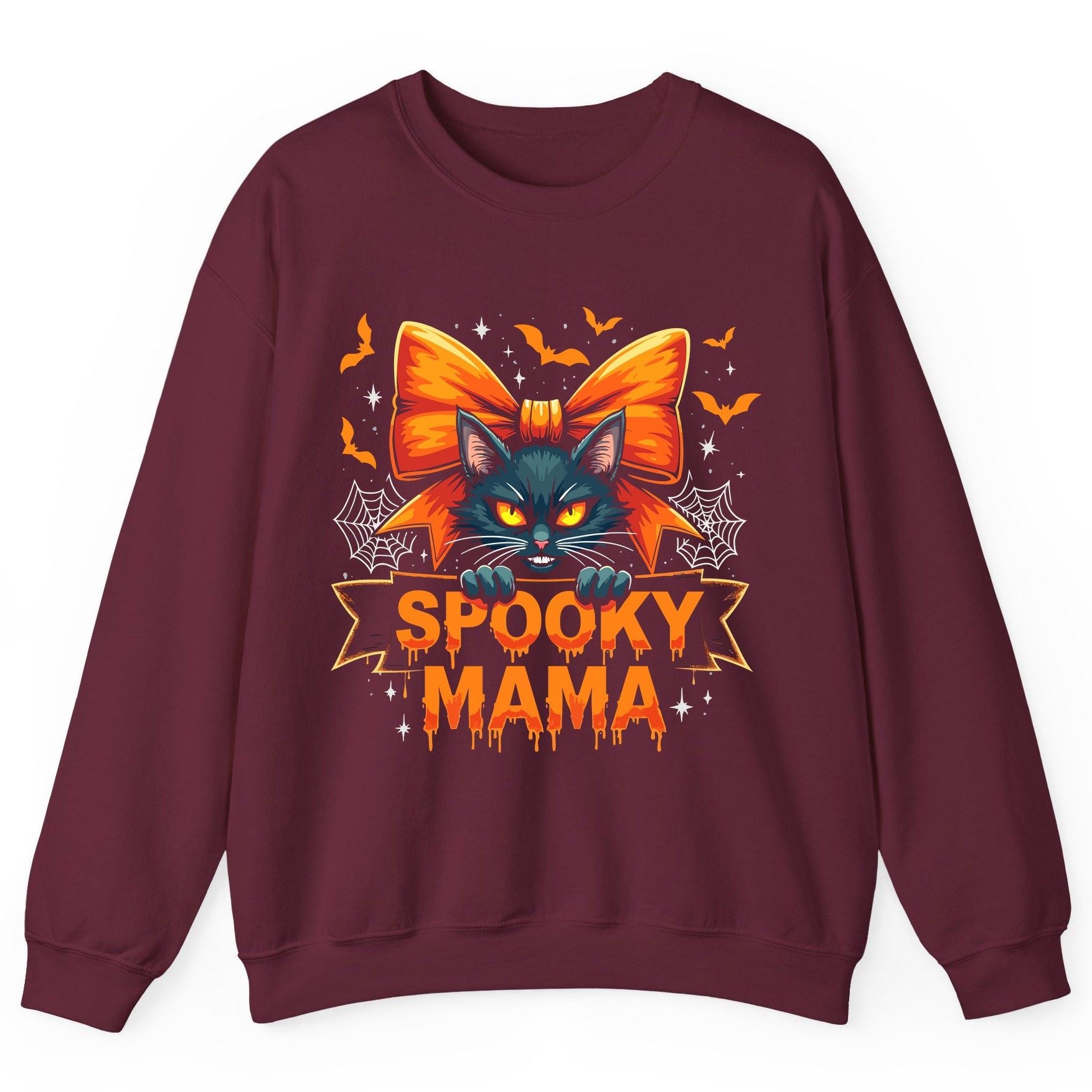 Spooky Mama black cat Sweatshirt Maroon product mockup