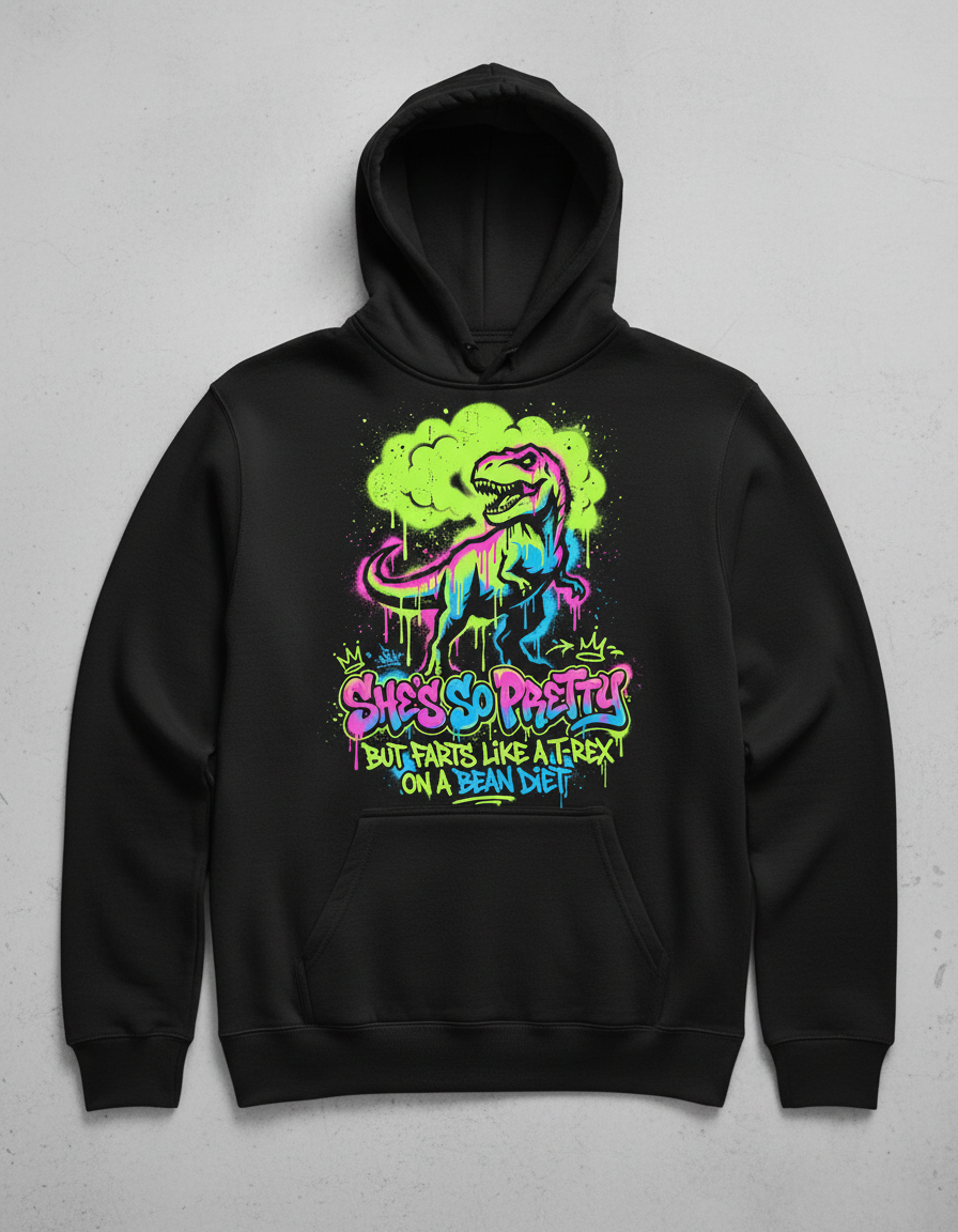 She's So Pretty But Farts Like A T-Rex Graffiti Art Hoodie - Black