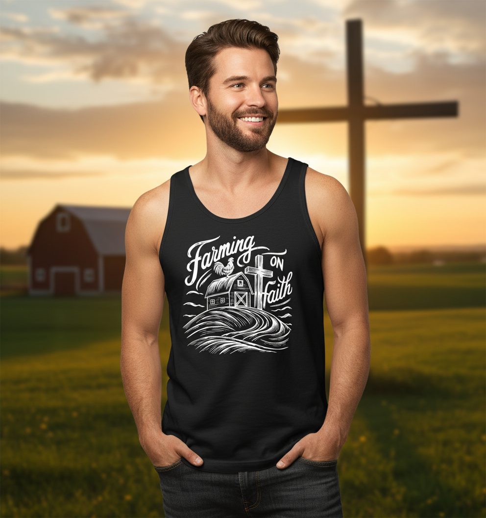 Farming on Faith christian farming Tank Top Black lifestyle mockup