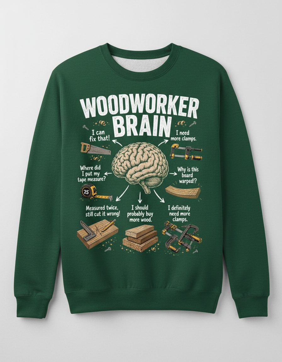 Woodworker Brain Funny Woodworking Sweatshirt - product mockup - Forest Green