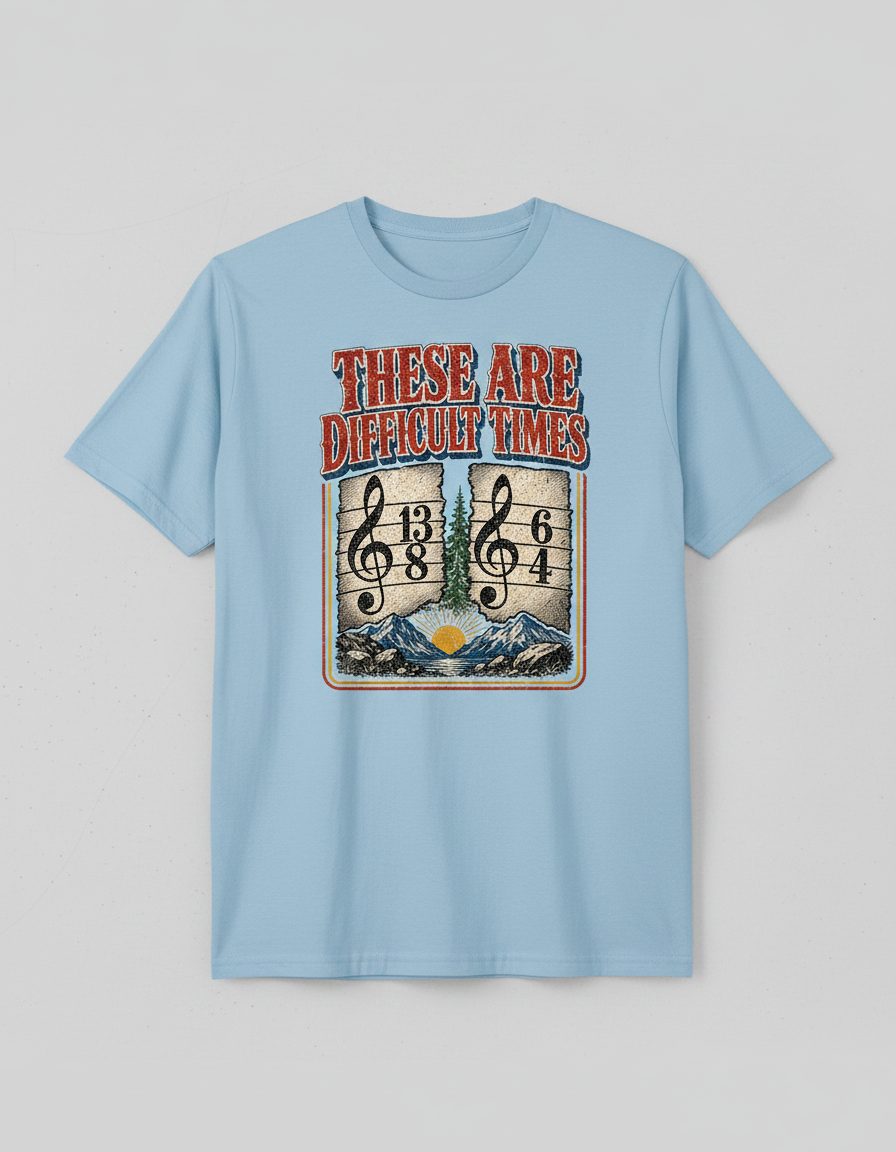 THESE ARE Difficult TIMES Funny Music Pun T-Shirt - product mockup - Light Blue