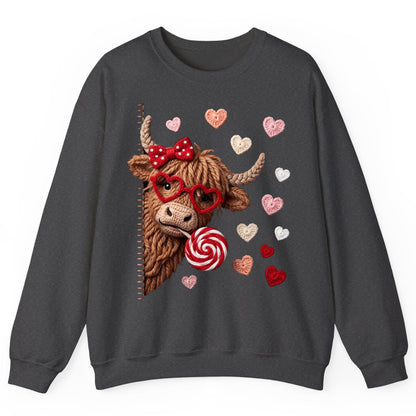 Crochet Valentine's Highland Cow highland cow Sweatshirt Dark Heather product mockup
