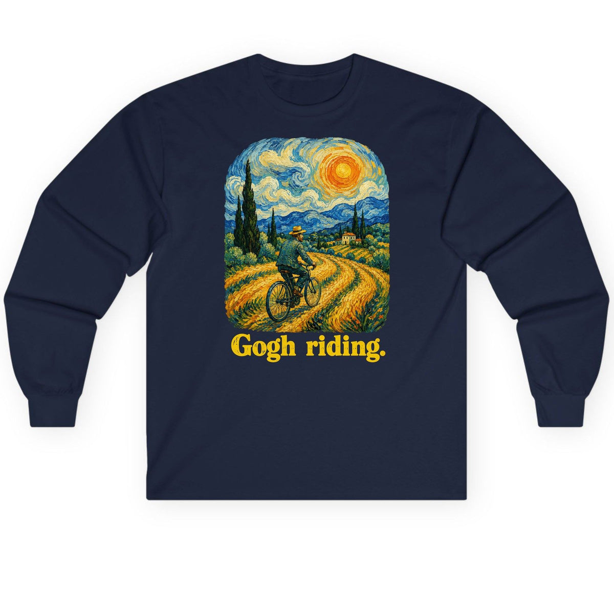 Gogh Riding van gogh parody Long Sleeve Tee Navy product mockup