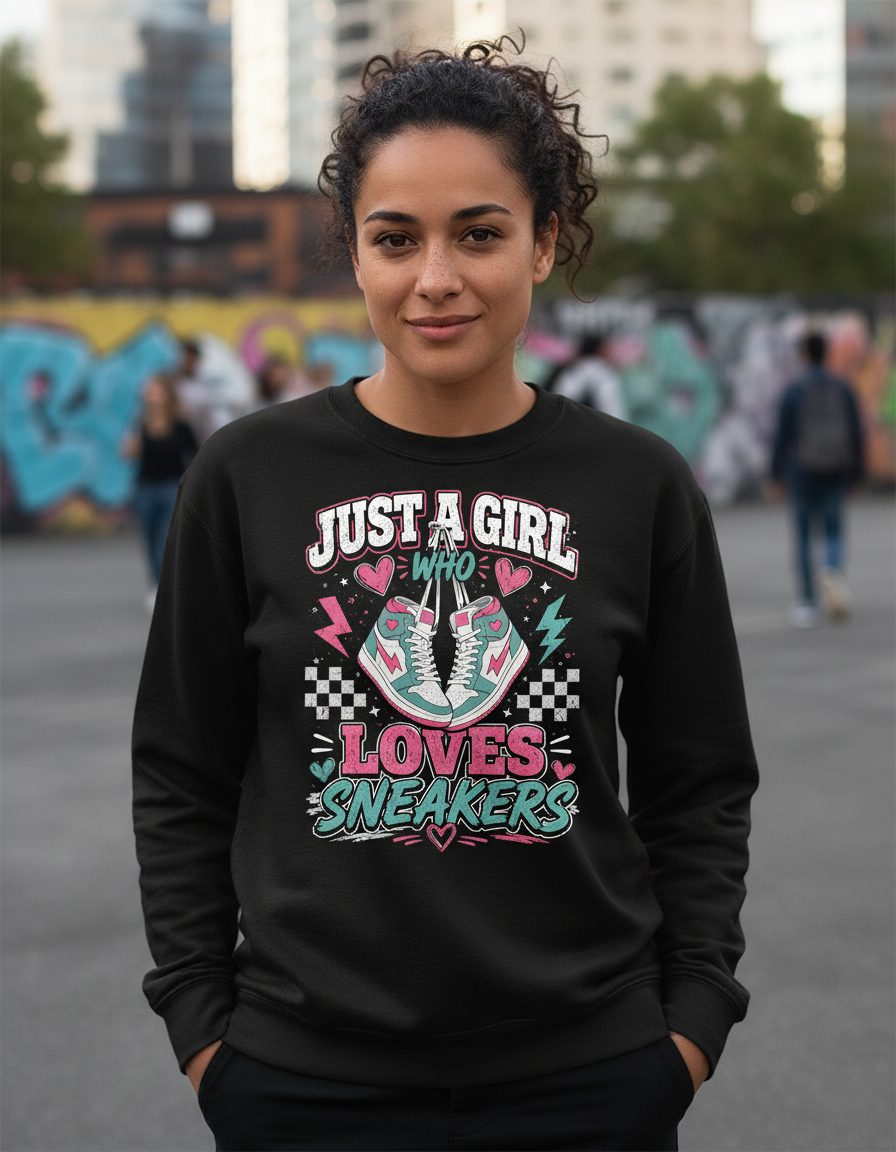 Sneakers Retro Sneakerheads Sweatshirt - lifestyle model mockup - Black