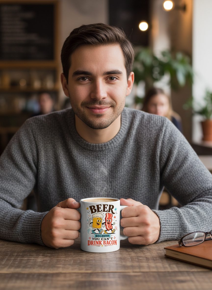 You Can't Drink Bacon Beer and Funny Lovers White - lifestyle model mockup - White