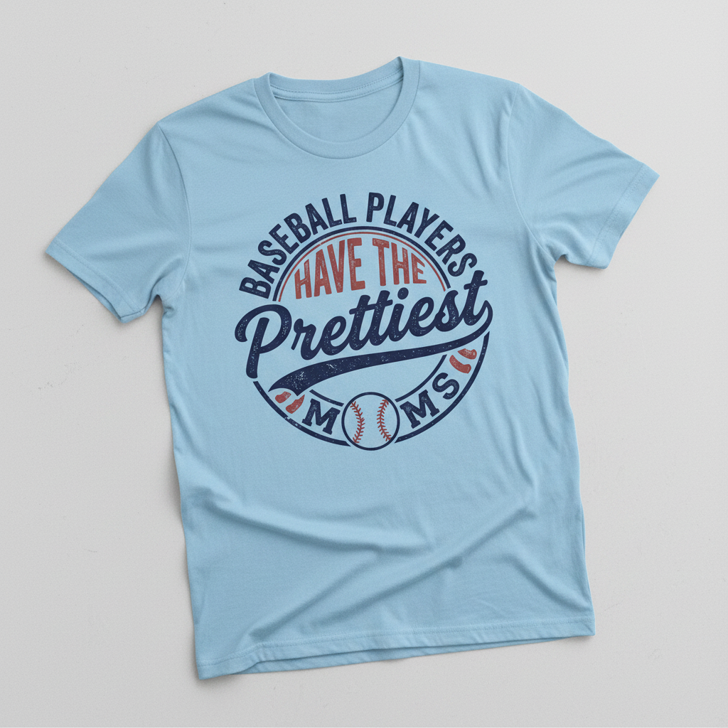 Baseball Players Have The Prettiest Moms Funny Sports Mom Design T-Shirt - Light Blue