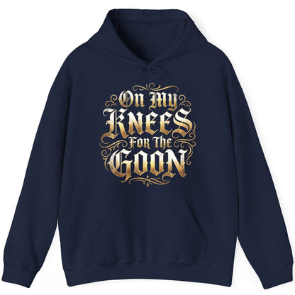 On My Knees for the Goon internet slang Hoodie Navy product mockup