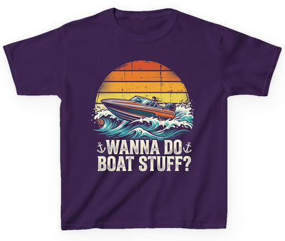 WANNA DO BOAT STUFF Funny Boating Youth T-Shirt - product mockup - Purple