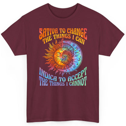 SATIVA TO CHANGE THE THINGS I CAN INDICA TO ACCEPT THE THINGS T-Shirt - product mockup - Maroon