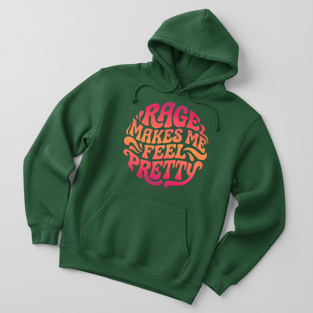 Rage Makes Me Feel Pretty Retro 70s Typography Hoodie - Forest Green