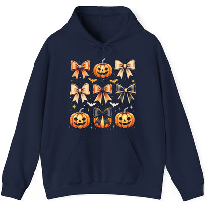 Cute Halloween Pumpkins and Bows Halloween Hoodie Navy product mockup