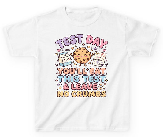 Test Day You'll Eat This Test & Leave No Crumbs Youth T-Shirt - product mockup - White