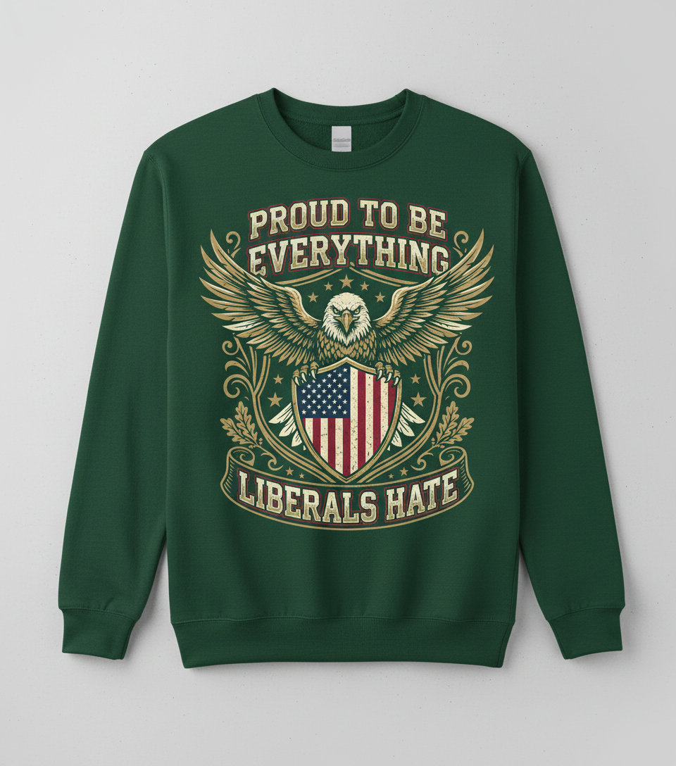 Proud To Be Everything Liberals Hate Patriotic Eagle Sweatshirt - Forest Green