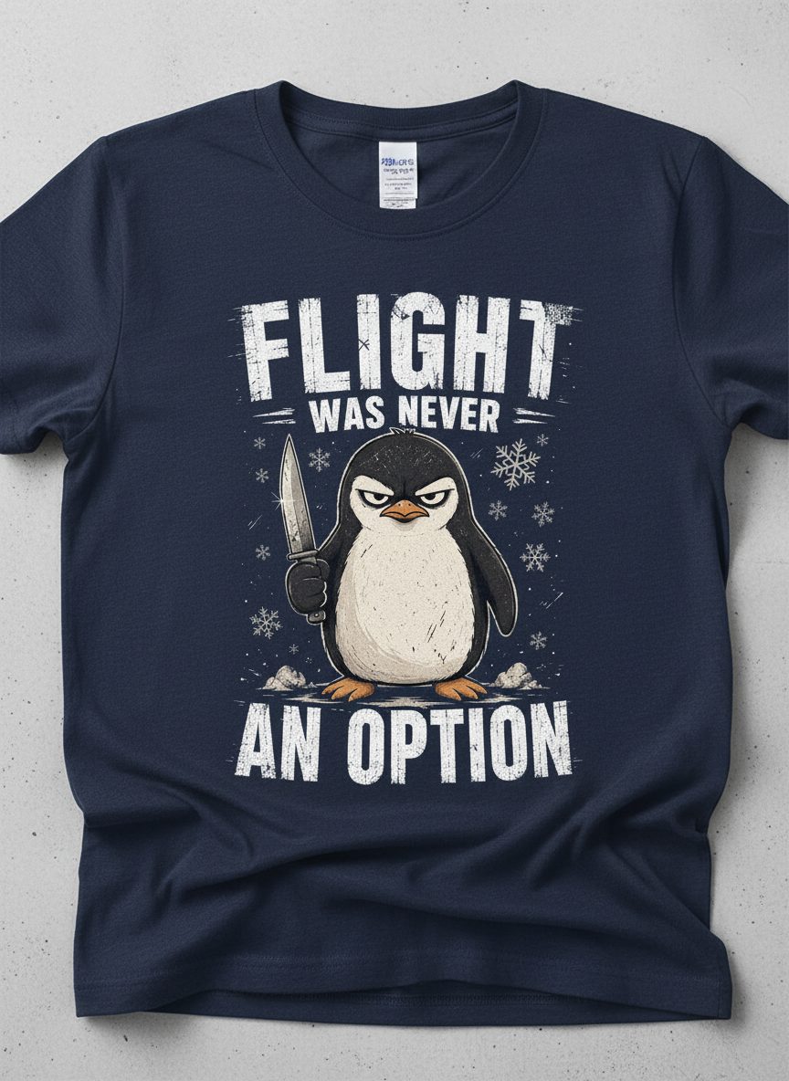 Flight Was Never an Option Funny Penguin T-Shirt - product mockup - Navy