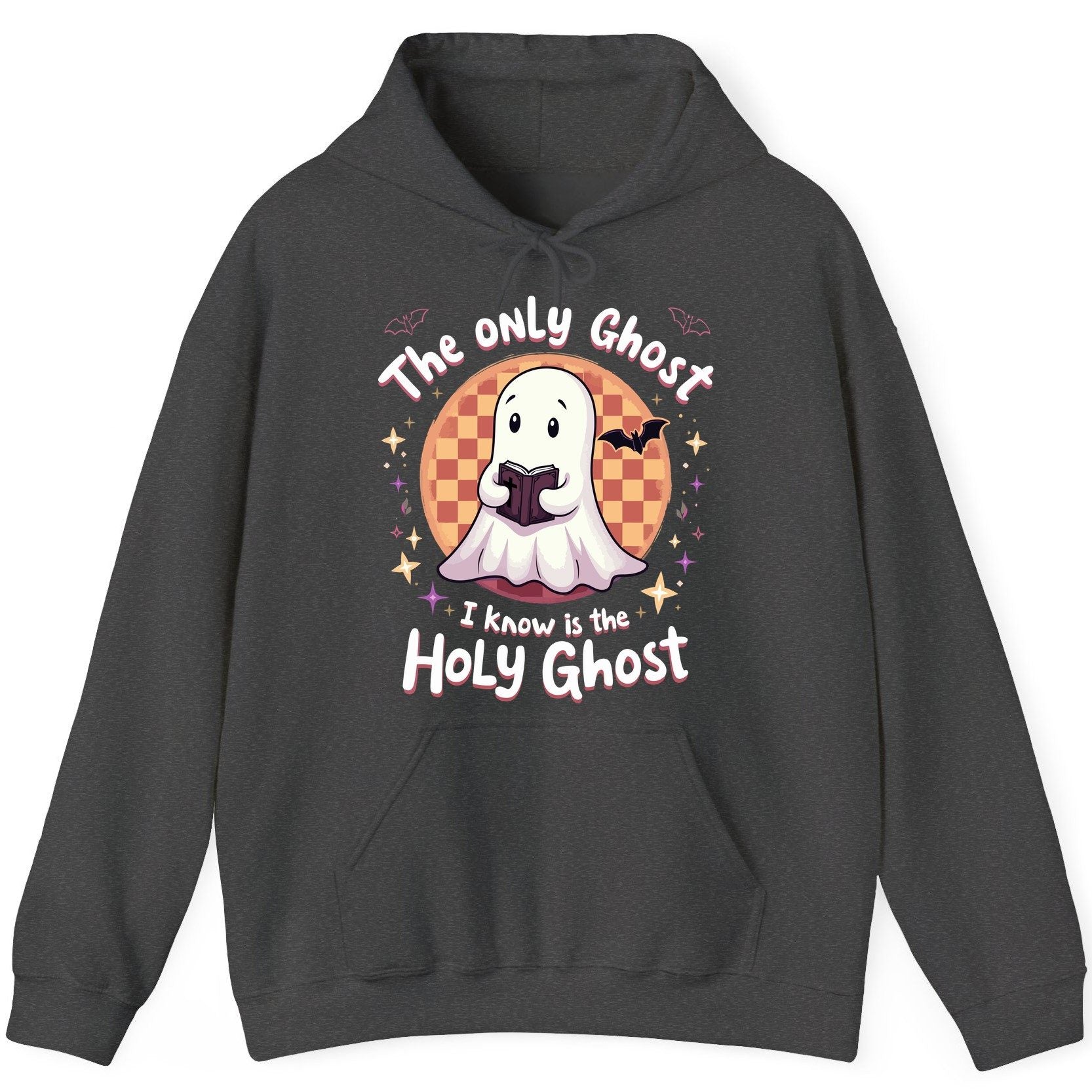 The Only Ghost I Know Is the Holy Ghost christian Halloween Hoodie Dark Heather product mockup