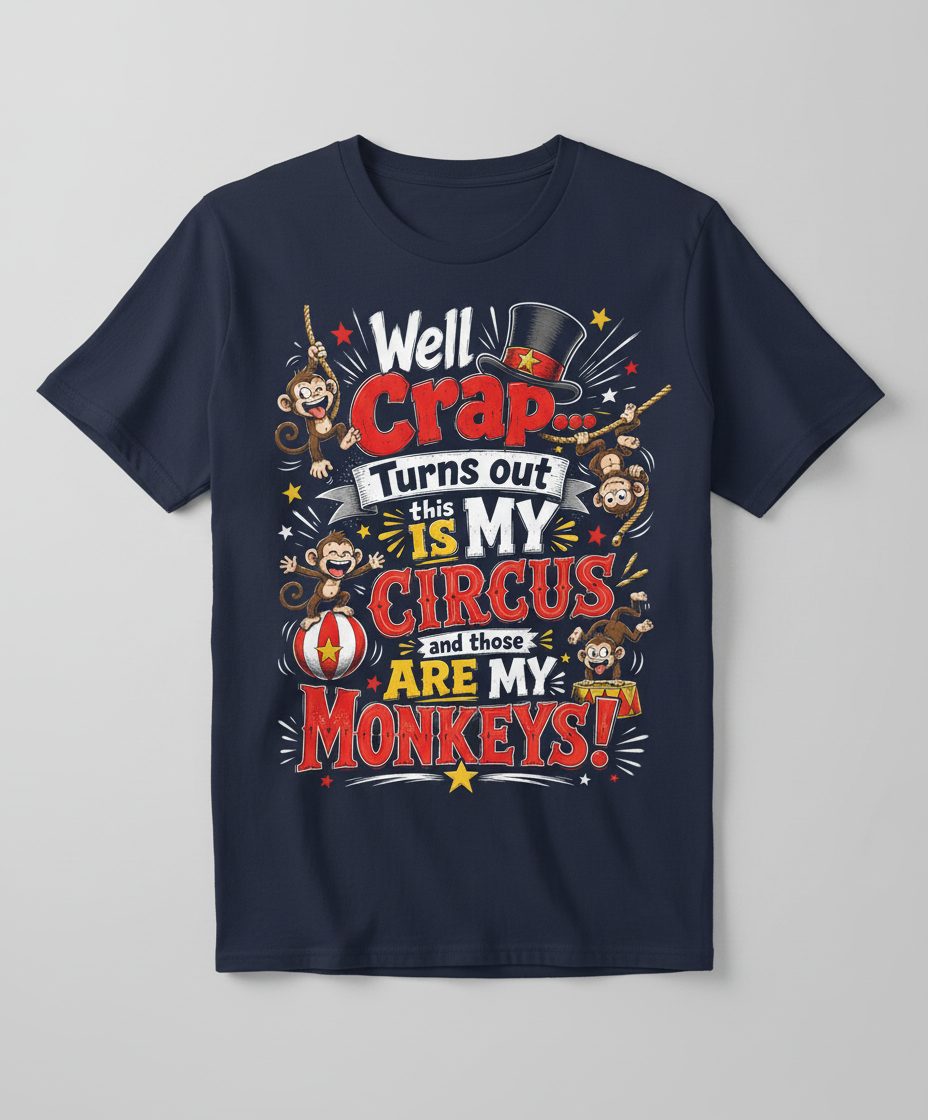 Well Crap Turns Out This IS MY CIRCUS and Those ARE MY Monkeys T-Shirt - product mockup - Navy