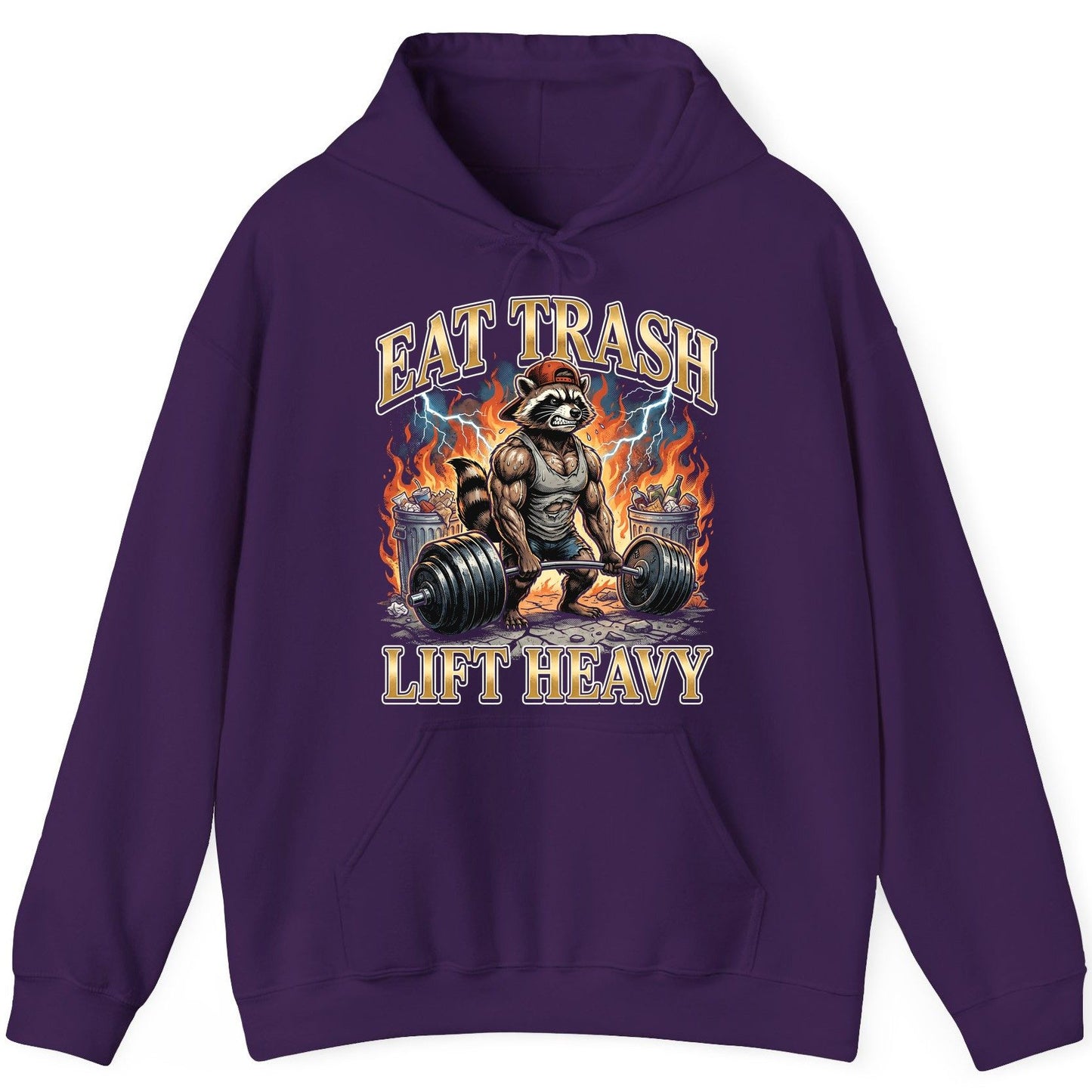Eat Trash Lift Heavy raccoon Hoodie Purple product mockup