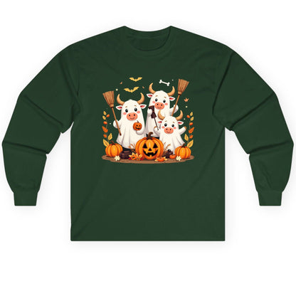 Cute Ghost Cows Halloween cows Long Sleeve Tee Forest Green product mockup