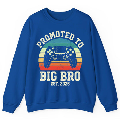 Promoted TO BIG BRO EST 2026 Retro Gaming Sweatshirt - product mockup - Royal