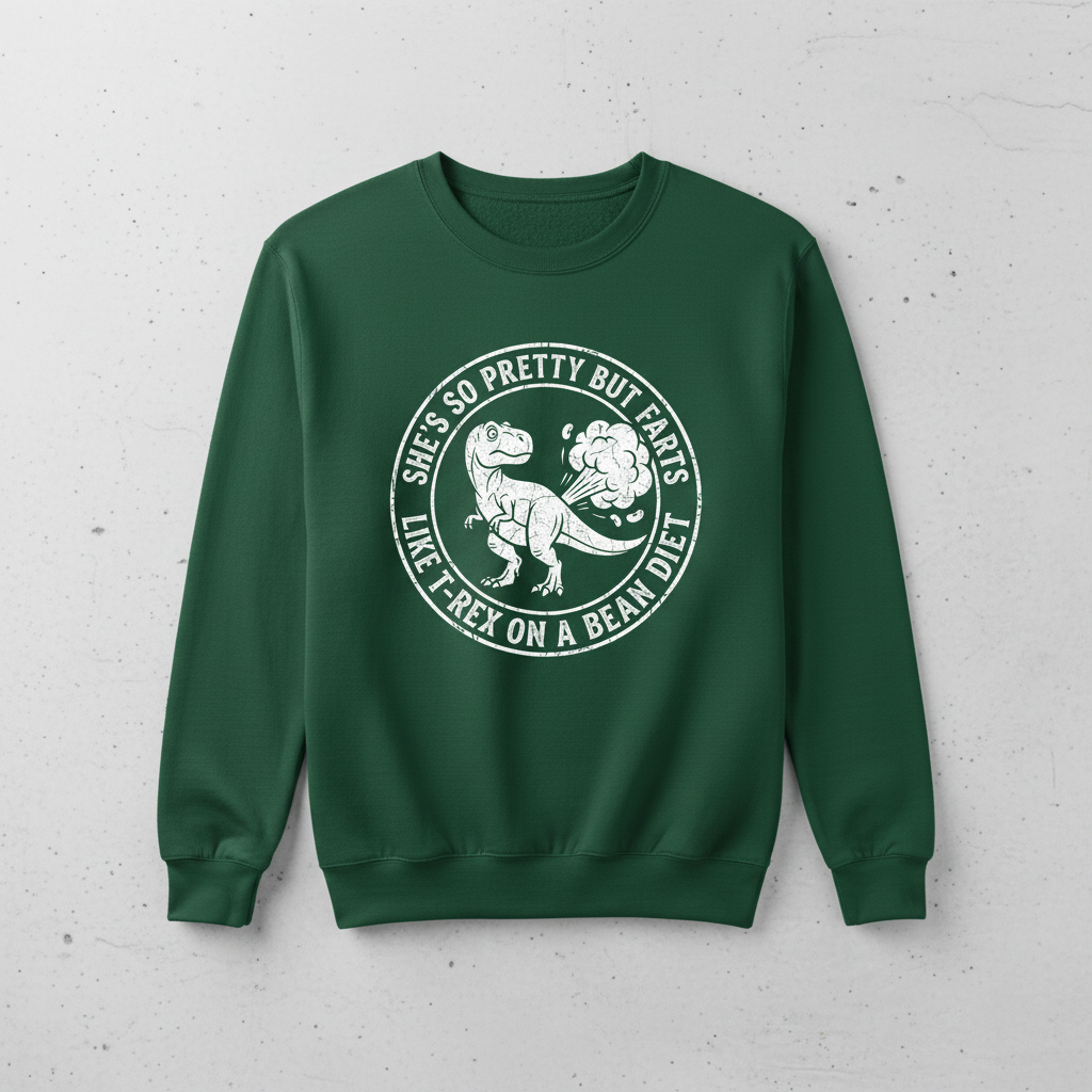 Funny Farting T-Rex On A Bean Diet Sweatshirt - Forest Green