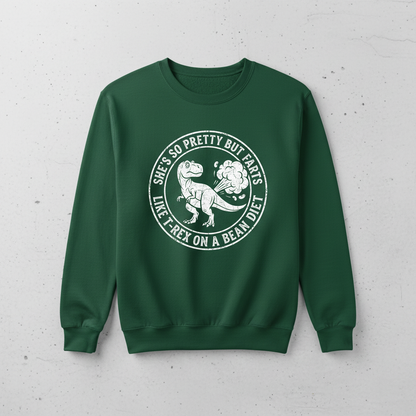 Funny Farting T-Rex On A Bean Diet Sweatshirt - Forest Green