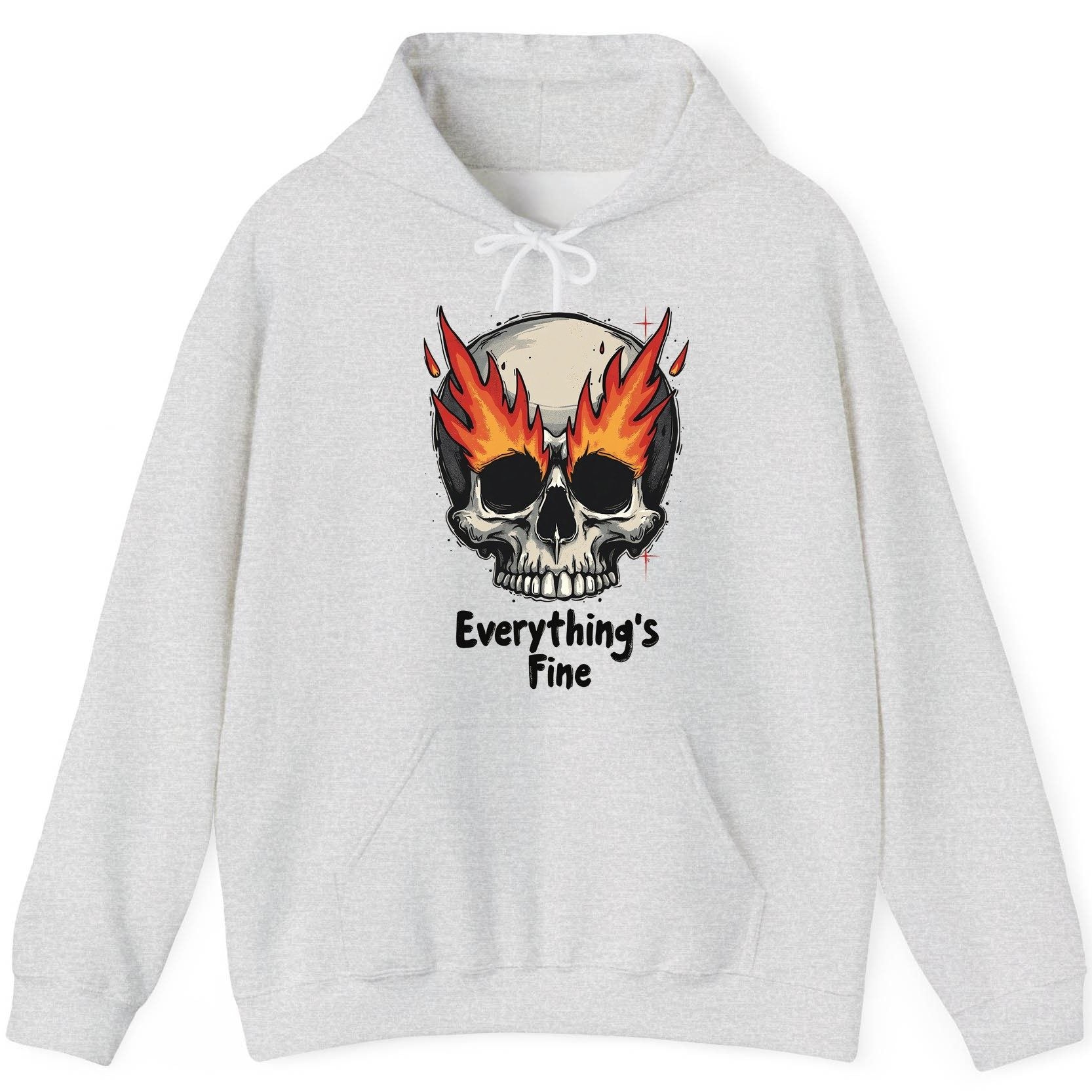 Everything's Fine flaming skull Hoodie Ash product mockup