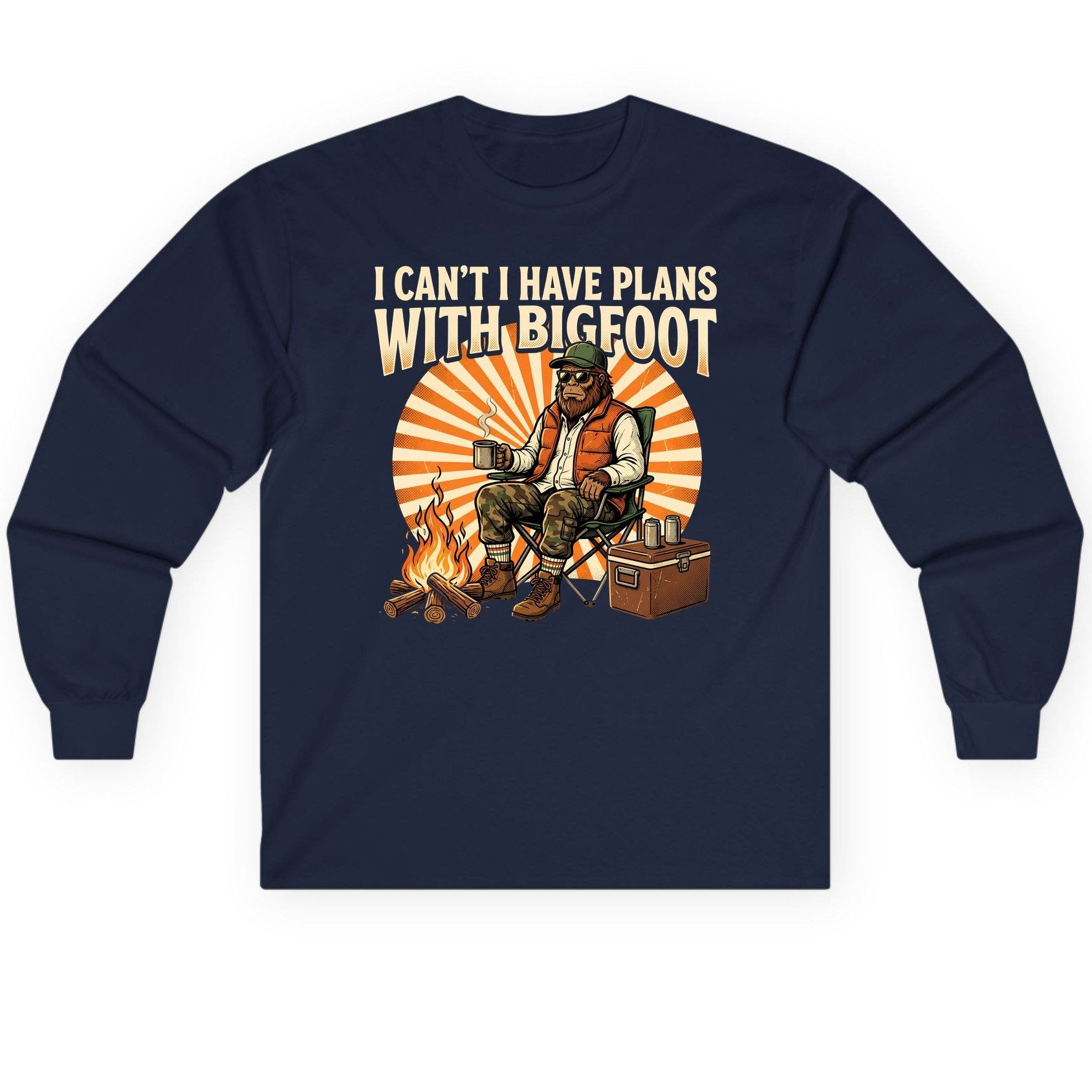 I Can't I Have Plans with Bigfoot bigfoot Long Sleeve Tee Navy product mockup