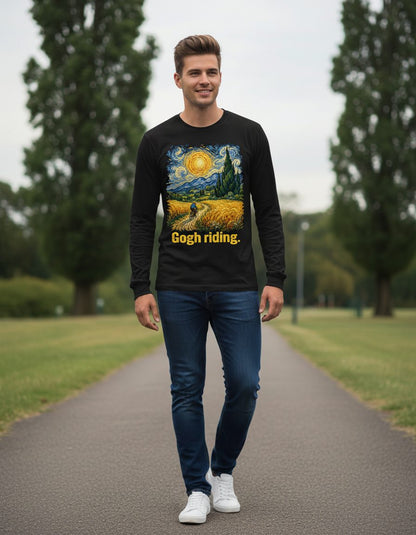 Gogh Riding art parody Long Sleeve Tee Black lifestyle mockup