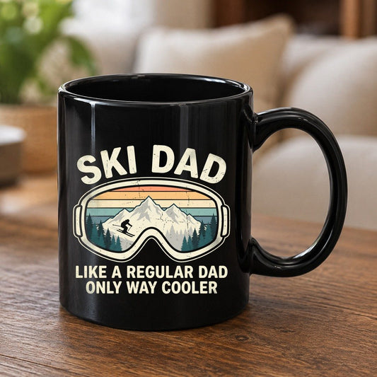Ski Dad Like a Regular Dad Only Way Cooler skiing Black Mug Black product mockup