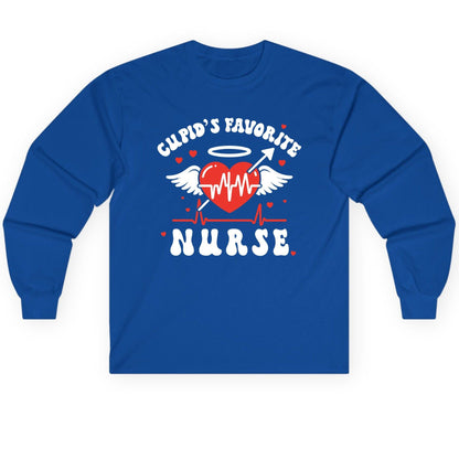 Cupid's Favorite Nurse nursing Long Sleeve Tee Royal product mockup