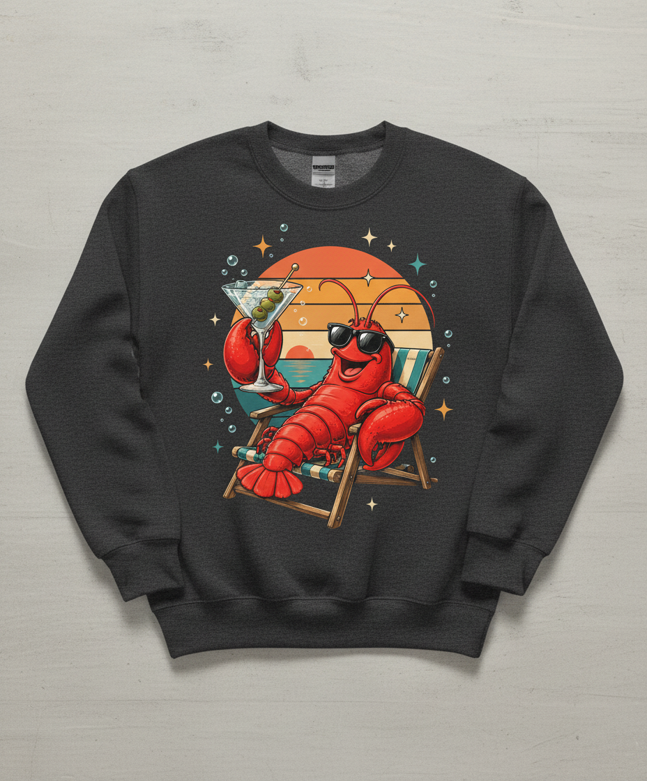 Cool Lobster Martini Beach Sunset T-Shirt Sweatshirt - Dark Heather