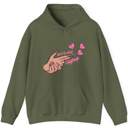 Not Today Cupid anti-Valentine's Day Hoodie Military Green product mockup