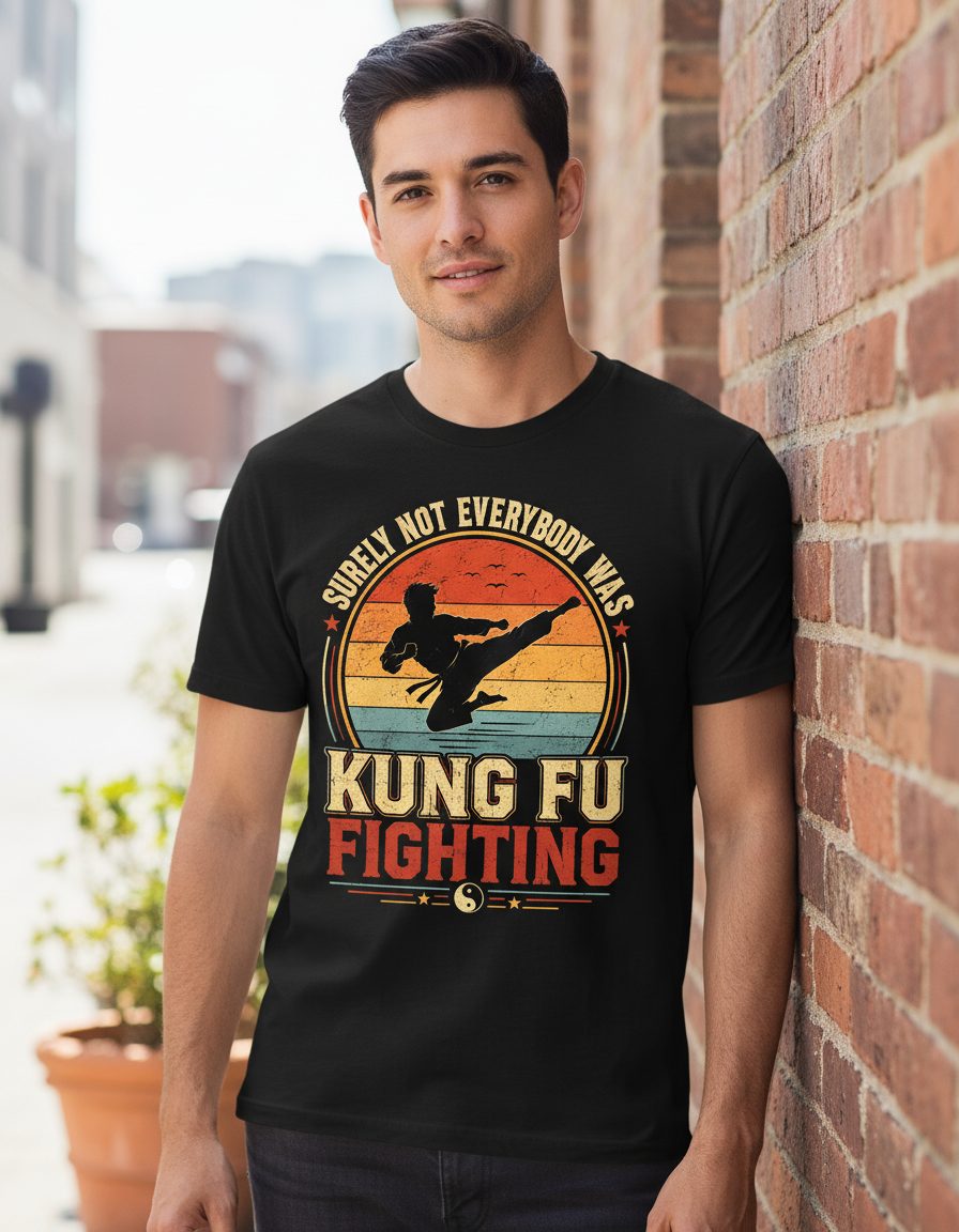 Surely Not Everybody Was Kung Fu Fighting Funny Martial Artists T-Shirt - lifestyle model mockup - Black