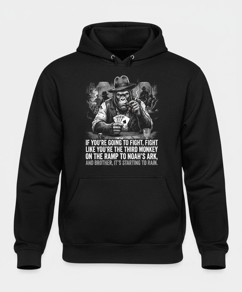 Third Monkey on Noah's Ark Gorilla Poker Player Hoodie - Black