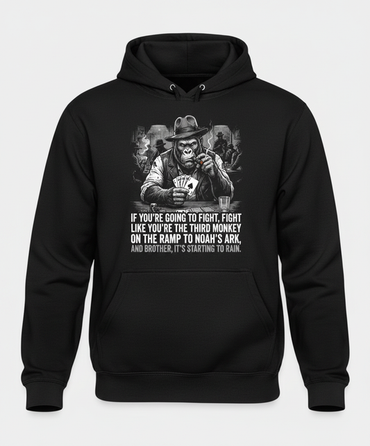 Third Monkey on Noah's Ark Gorilla Poker Player Hoodie - Black