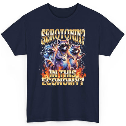 Serotonin in This Economy? raccoon T-Shirt Navy product mockup