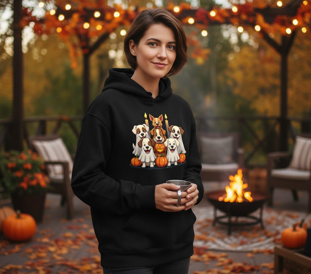 Cute Ghost Dogs Halloween Halloween dogs Hoodie Black lifestyle mockup