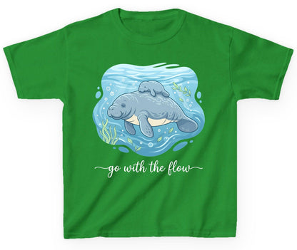 Go with the Flow Manatee Youth T-Shirt - product mockup - Irish Green