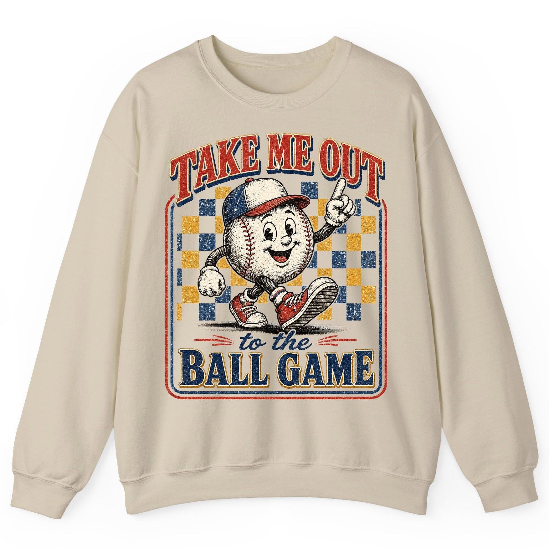 Take Me Out to the Ball Game Retro Baseball Sweatshirt - product mockup - Sand