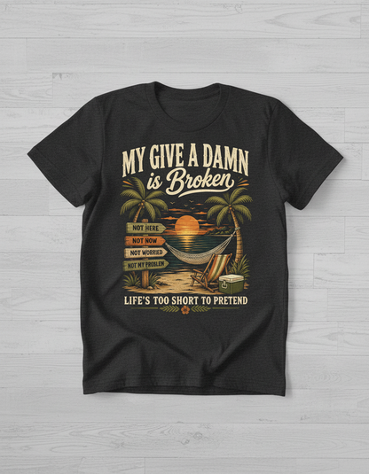 My Give A Damn Is Broken Tropical Beach Design T-Shirt - Dark Heather