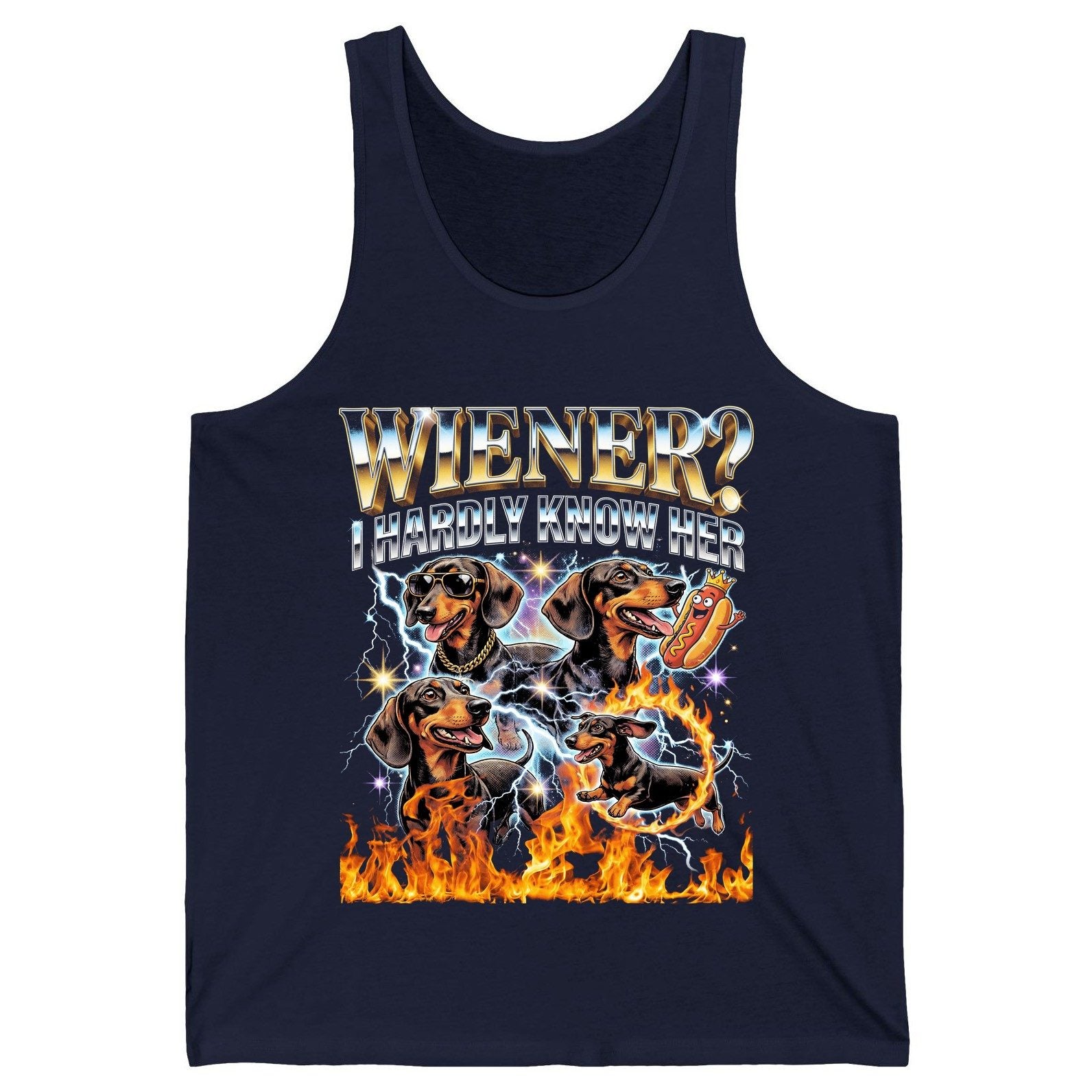 Wiener I Hardly Know Her dachshund Tank Top Navy product mockup