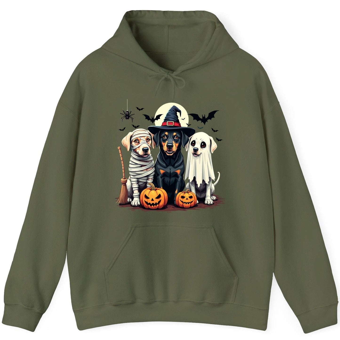 Halloween Dogs in Costumes dogs in Halloween costumes Hoodie Military Green product mockup
