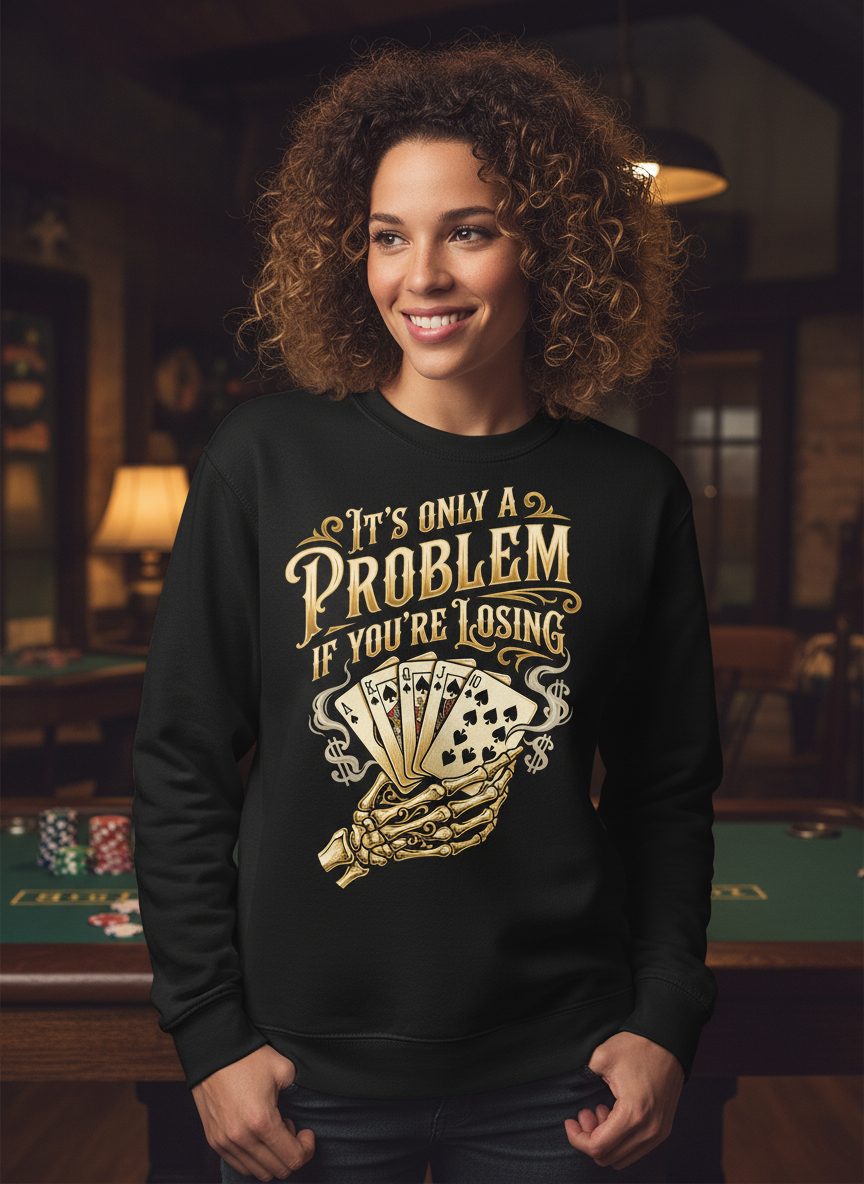 It's Only a Problem If You're Losing poker Sweatshirt Black lifestyle mockup