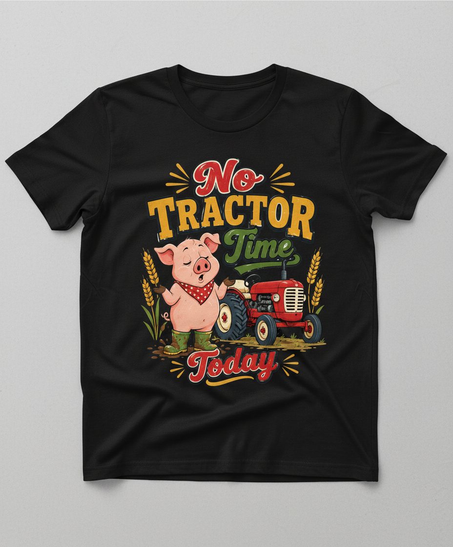 No Tractor Time Today Funny Farming T-Shirt - product mockup - Black